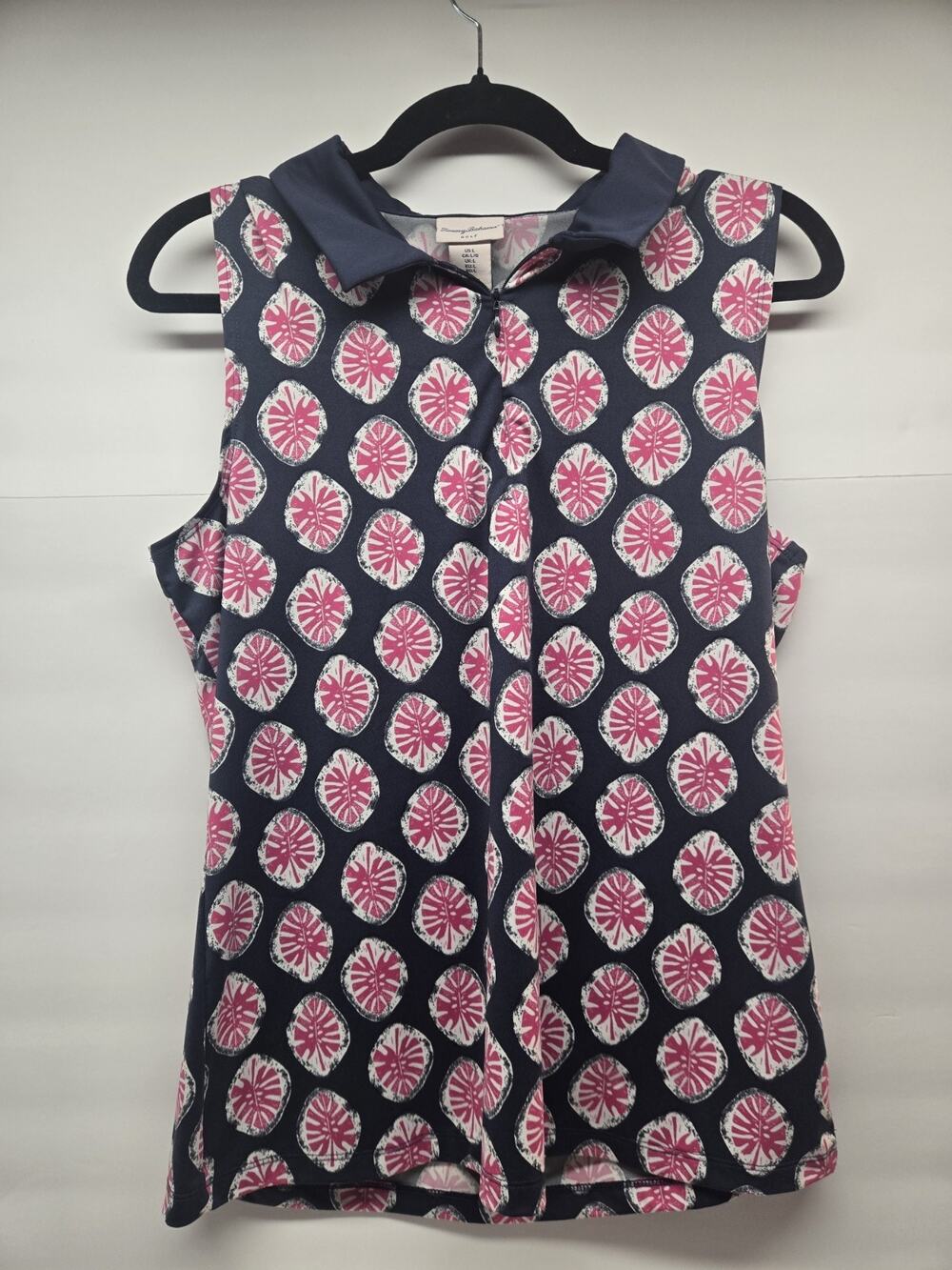 Tommy Bahama Sleeveless Large Golf Shirt 1/4 Zip Blue Pink White Palm Pullover